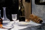 Натюрморт с бутылкой, графином, хлебом и вином  1862г